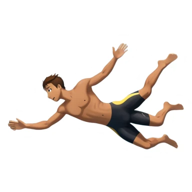 A diver mid-air, plunging from a high cliff into the sparkling ocean below. The background features rugged cliffs, clear blue water, and a bright sky, emphasizing the excitement and danger of the sport with a sense of freedom and adventure. sticker