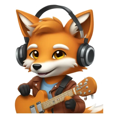 cute fox wearing headphones and playing an electric guitar sticker