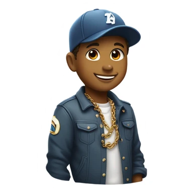 smiling boy in jacket meme ball cap sideways large chain necklace sticker