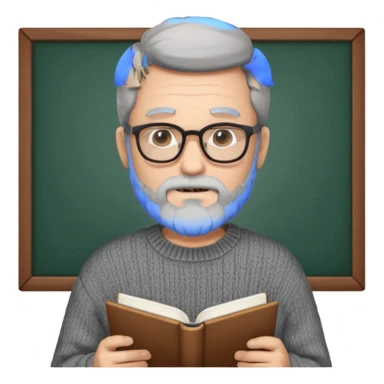 A man with a large gray beard, dark hair, and glasses, studying. sticker