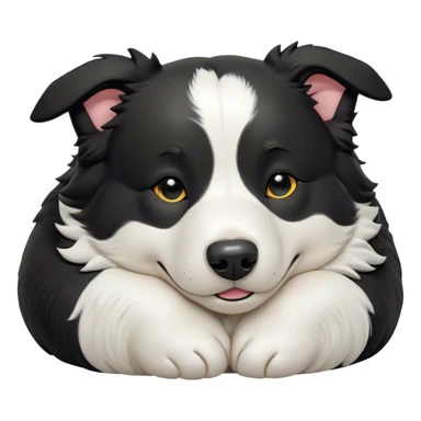 Cinematic Meme-Worthy Chubby Sleeping Border Collie Portrait Emoji, Head resting peacefully with a contented smile, showcasing a delightfully chubby build and a luxuriously soft black and white coat, eyes shut in a serene nap, Simplified yet hilariously adorable features, highly detailed, glowing with a soft, drowsy light, high shine, relaxed and utterly lovable, stylized with an air of playful laziness, bright and heartwarming, soft glowing outline, capturing the essence of a comically sleepy Border Collie, so meme-worthy it feels like it could instantly become the next viral sensation of adorable slumber! sticker
