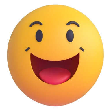 3D smiley emoji, round shape, surprised face, with the text "random" sticker