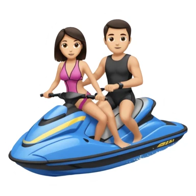 Light tan male dark hair & light tan female dark hair on a blue jet ski no sunglasses sticker