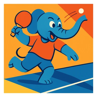 an elephant serving a ping pong ball, dynamic action sticker