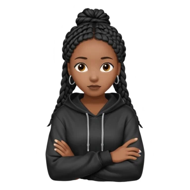 African American dark skin girl with long black box braids wearing a plain black hoodie  with arms folded sticker