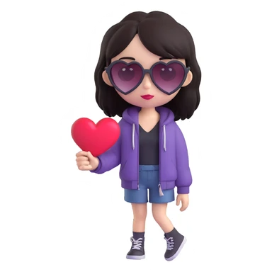 emo girl with heart-shaped sunglasses, dark hair, mysterious vibe sticker
