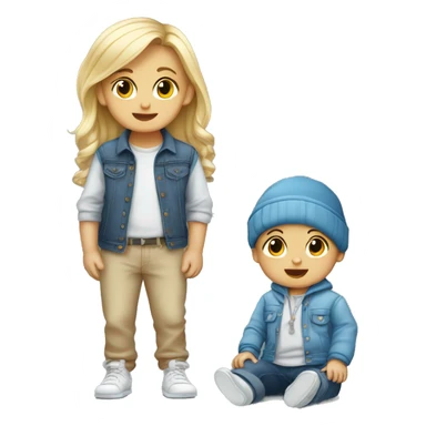 A small baby boy and a  girl in casual fashion sticker