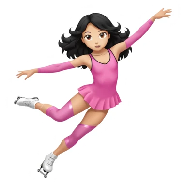 una patinadora con pelo negro largo y ondulado en las puntas con un mallot de color patinando  sticker