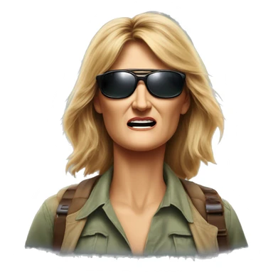 Laura Dern pulling off her sunglasses, looking shocked, in Jurassic Park sticker