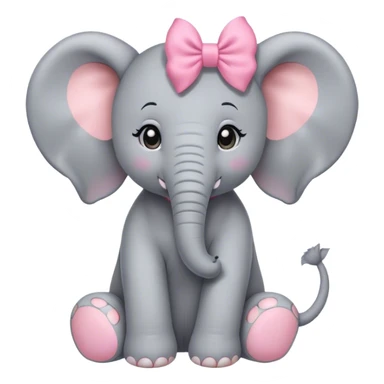 Cute grey elephant with a pink bow sitting down sticker