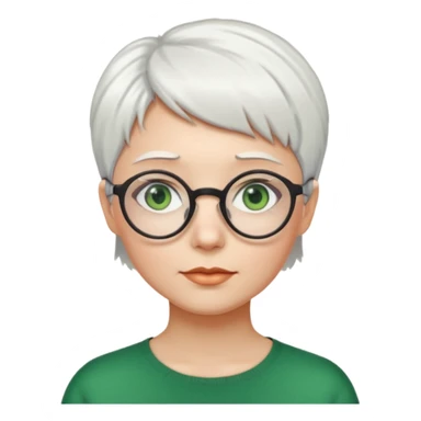 visage femme a lunettes ronde avec cheveux courts blancs aux yeux verts sticker