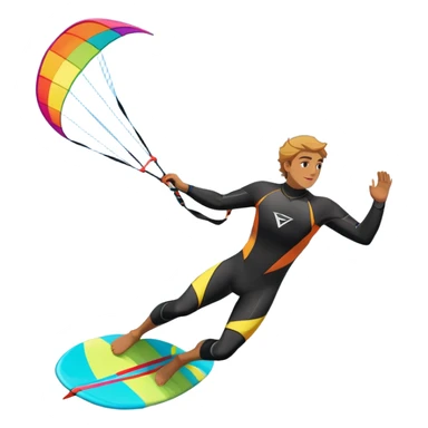 A kite surfer gliding across the ocean, with a colorful kite soaring high in the sky and the surfer carving through the waves. The scene captures the energy and freedom of the sport, with the sun shining and the ocean's waves splashing around. sticker