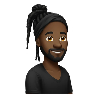 Black man with a dreadlock bun with a undercut with a black bandana on his head with black t shirt with no beard sticker