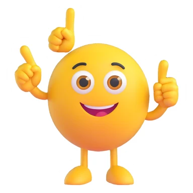 A yellow round emoji character with big eyes and a confident smile, clearly pointing both index fingers at itself. Strong “ME!” expression. Bold cartoon style, isolated on white sticker