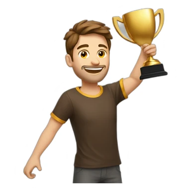 the white European man brown hair Celebrating, Raising a gold trophy in your hands, full body sticker