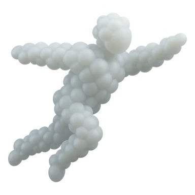 flying person made entirely of small very white fluffy convex clouds, matte glass style, minimalism, no background sticker