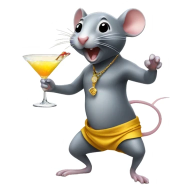 A rat dancing on the beach with a martini sticker