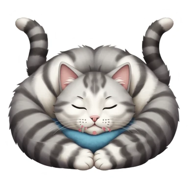 grey and white small cat eyes closed lying down upside down with paws stretched out straight in different directions sticker