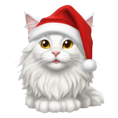 White Maine coon cat wearing Santa hat sticker