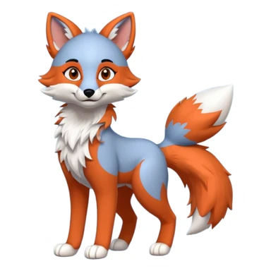 gray red fox with blue and orange accents fursuiter, full body sticker