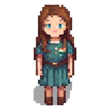girl with brown hair, pixel art style sticker