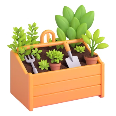 spring gardening tool box with small plants sticker
