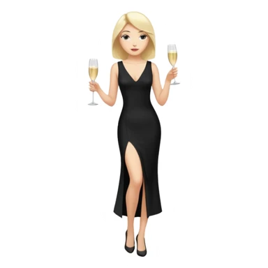 Blonde Woman, Long black slipdress, Slot left Leg,man black Cut,fly, Champagner glas sticker