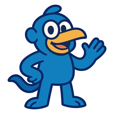 cartoon blue kopik, smiling, simple pose sticker