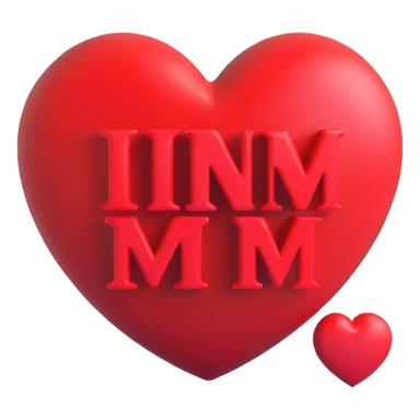 3D red heart with the text 'NM+CD' inside, clear and bold, modern style sticker