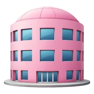 large pink building or bank with huge windows, round groundplan, emoji style, more architectural details sticker