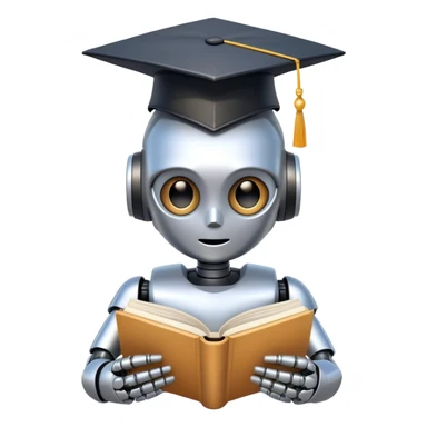 Ai  robot reading a big book with graduation head sticker