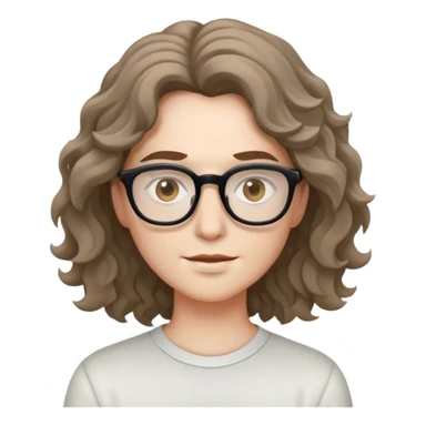 Pelo ondulado por los hombros, Ojos marrones claros, Lentes, piel blanca pálida, ropa casual y pose atrevida sticker