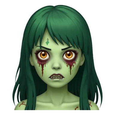 mulher verde zumbi cabelos longos pretos e franja sticker