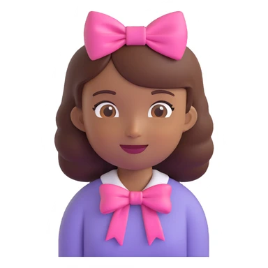 brown-skinned girl with a pink bow on her head, friendly, modern emoji style sticker