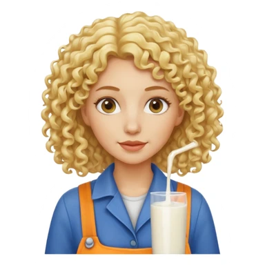 blonde curly Subway worker woman covered with milk  sticker