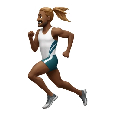 white athlete running with a flowing, brown mullet sticker
