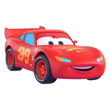 Lightning McQueen, shiny red race car, big smile, 3D emoji style sticker