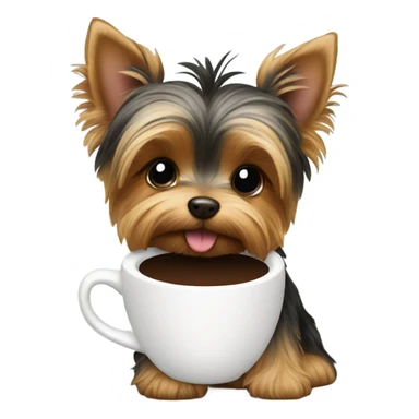 Yorkie puppy with cup of coffee  sticker