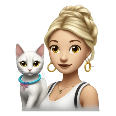 White girl with hoop earrings and hula hoop with white and black cat sticker