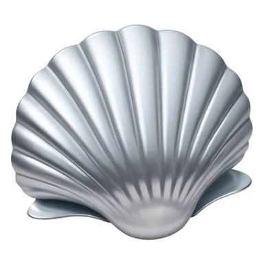 A seashell emoji made of polished silver chrome, smooth curved surface, reflective metallic highlights, elegant minimal design, iOS emoji style, centered, clean white background, soft lighting sticker