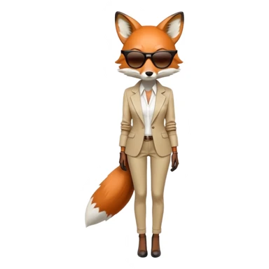 serious anthropomorphised female fox in stylish outfit with sunglasses, back facing the viewer, head down, extremely sad and dejected posture and expression, full-body view sticker