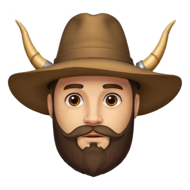 Bearded figure — large brown hat with horn, tattoo on face sticker