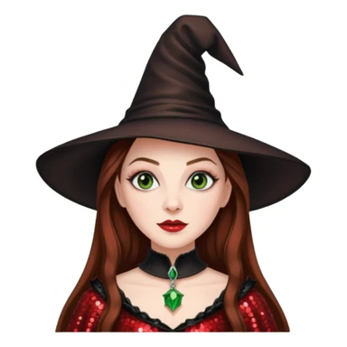 Nessarose, Wicked Witch of the East from The Wizard of Oz with long brown hair, red sequin outfit sticker