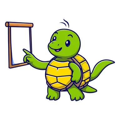 turtle pointing at a whiteboard sticker