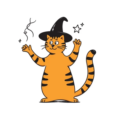 orange cat casting a magic spell with paw raised sticker