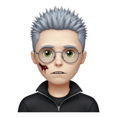 zombie boy with spiky emo hair and black quarter zip shirt and round  and glasses  sticker