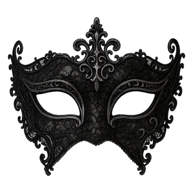 gothic masquerade mask, black lace and silver, no background sticker