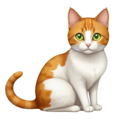 A mix breed cat (domestic shorthair and Arabian mau) sitting, with white fur, three ginger spots on its back, a ginger tail, and yellow-green eyes sticker