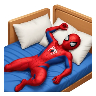 emoji de spiderman acostado en la cama dormido sticker