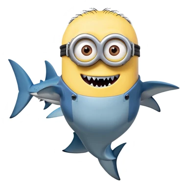 A minion with shark teeth and a shark body sticker